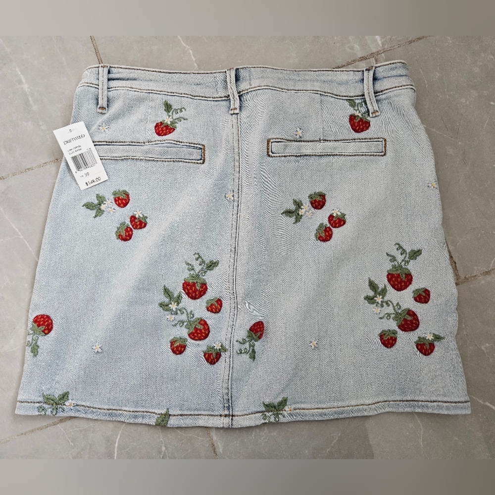 Blue Denim Skirt with Strawberry Embroidery - Picture 2 of 2